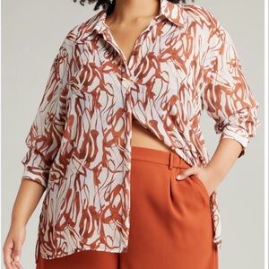 LIKE NEW - Sheer Printed Button Up Cover Up - M
